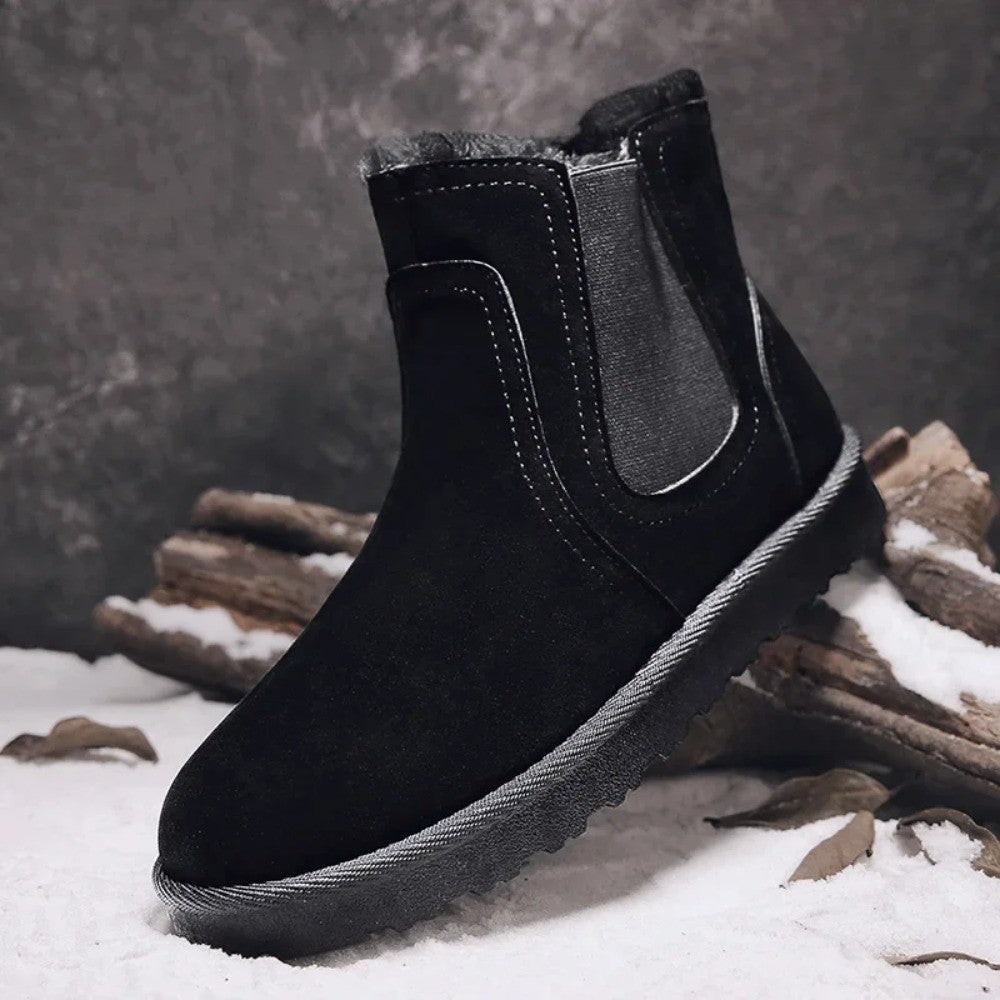 2025 Novas Botas Masculinas de Inverno Quentes de Pelúcia Botas de Couro Casuais de Cano Alto Sapatos de Neve da Moda para o Ar Livre