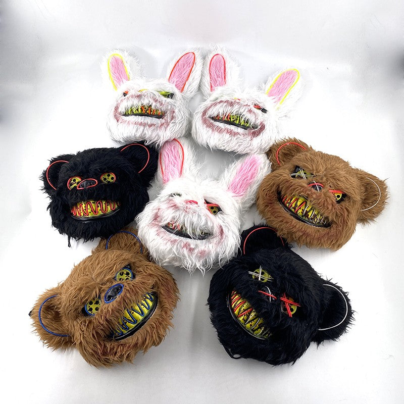 Hot Bloody Rabbit Bear Luminous LED Mask Halloween Horror Bunny Mask Carnival Party Props Cosplay Dress Up Headgear