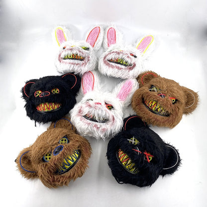 Hot Bloody Rabbit Bear Luminous LED Mask Halloween Horror Bunny Mask Carnival Party Props Cosplay Dress Up Headgear