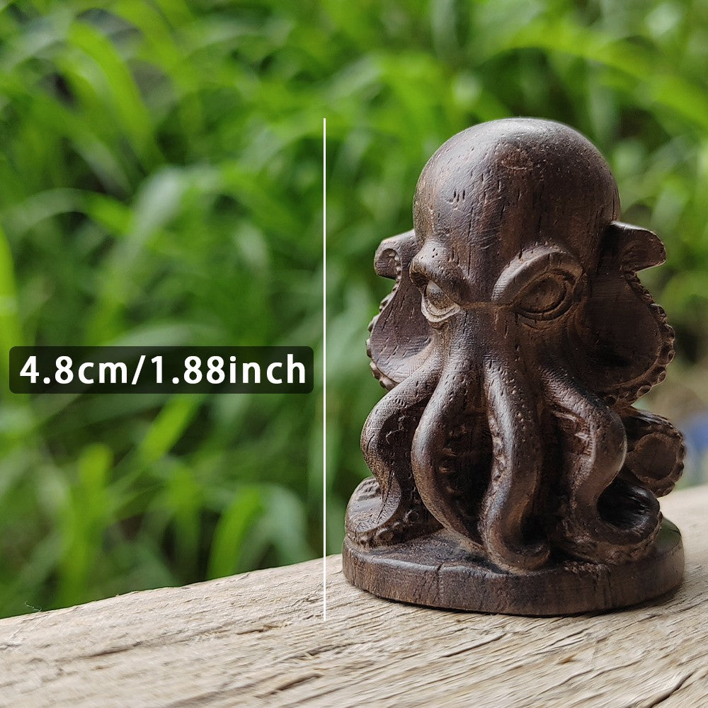 1.8 Inch Hand-Carved Wooden Octopus Figurine Ornament Animal Theme Suitable for Holiday Decorations, Housewarming Gifts, Christmas Gifts, Home Decoration, Bedroom, Living Room, Back-To-School Season Gifts, Birthday Gifts