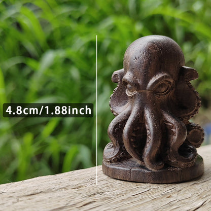 1.8 Inch Hand-Carved Wooden Octopus Figurine Ornament Animal Theme Suitable for Holiday Decorations, Housewarming Gifts, Christmas Gifts, Home Decoration, Bedroom, Living Room, Back-To-School Season Gifts, Birthday Gifts