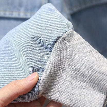 Conjunto de roupas para bebês meninos, azul claro liso, estilo casual/urbano, duas peças, com manga longa e calça de moletom jeans.