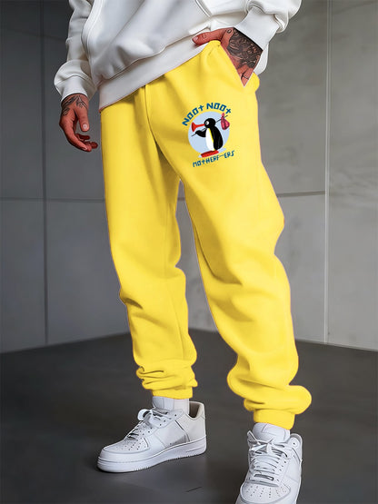 Noot Noot Cartoon Penguin Printing Sweatpants Men'S Basics Trousers Fleece Loose All-Match Sporty Pants Winter Men Streetwear