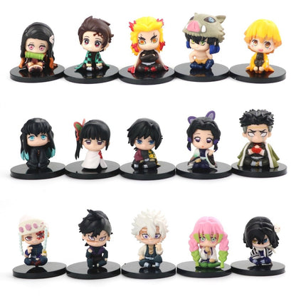 5pcs Conjunto Q Versão Demon Slayer Boneca Fantasma Sentada Tanjiro Nidouzi Inosuke Zenitsu Figura de Ação Modelo de Filme Presente de Brinquedo para Meninos