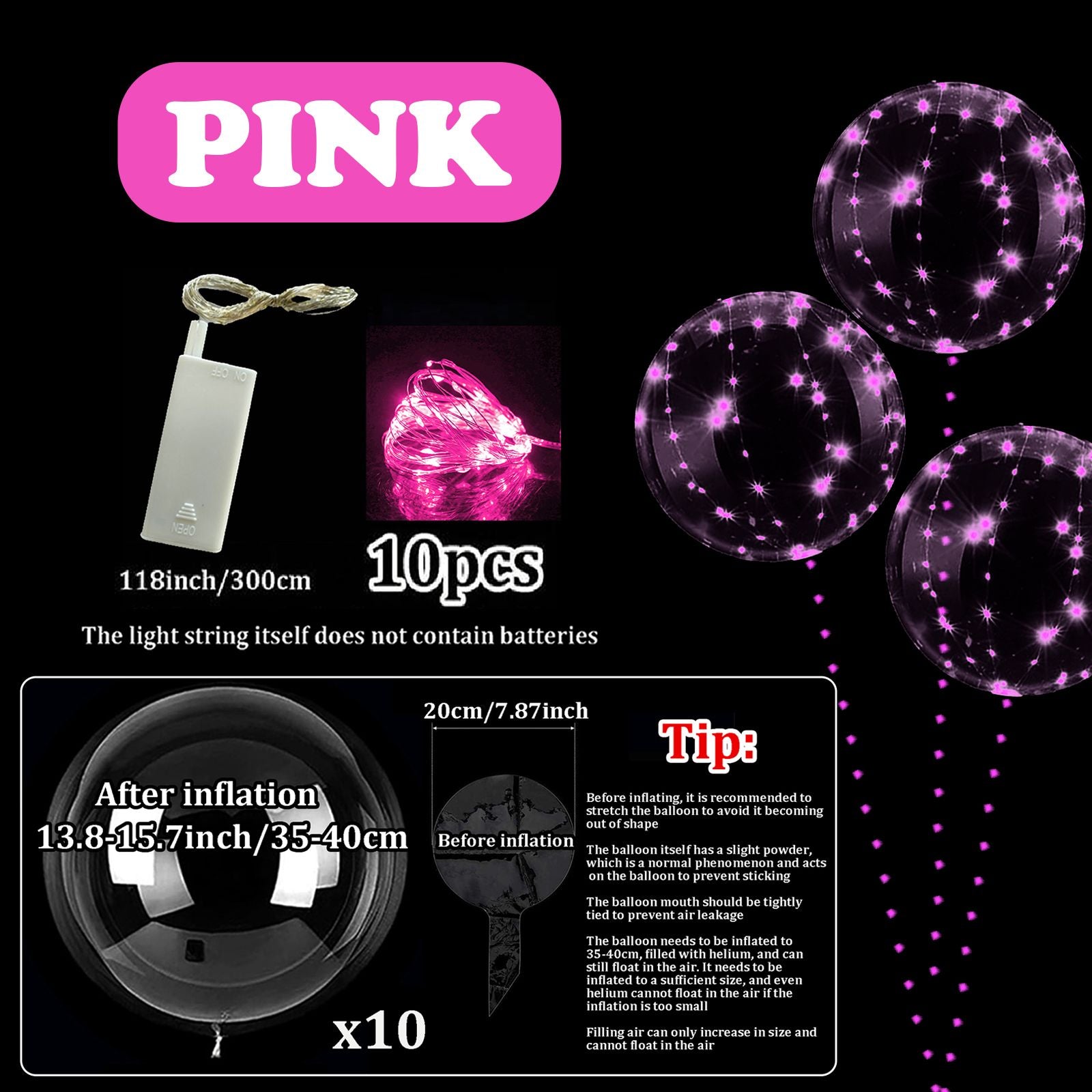 10pcs LED Bobo Balloon (without battery) for wedding proposal decoration, birthday party, outdoor courtyard lighting decoration