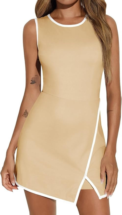 Women's Tennis Dress With Built-In Shorts & Pockets, Sleeveless Athletic Mini Dress With Bra, Golf Sports Dress