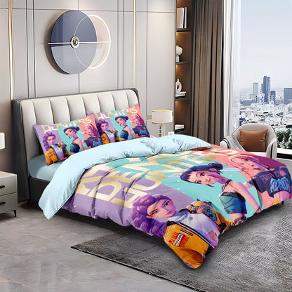 Conjunto de Cama Rumi K-Pop Caçadores de Demônios Temático 2 Lados Estampa Colorida Poliéster Lençol de Dormitório Estudantil Capa de Edredom Presente Infantil