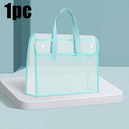Clear Tote File Bag - Waterproof, Large Capacity, for School, Office, Travel, Document Organizer, Hand Carry Handle (Tran