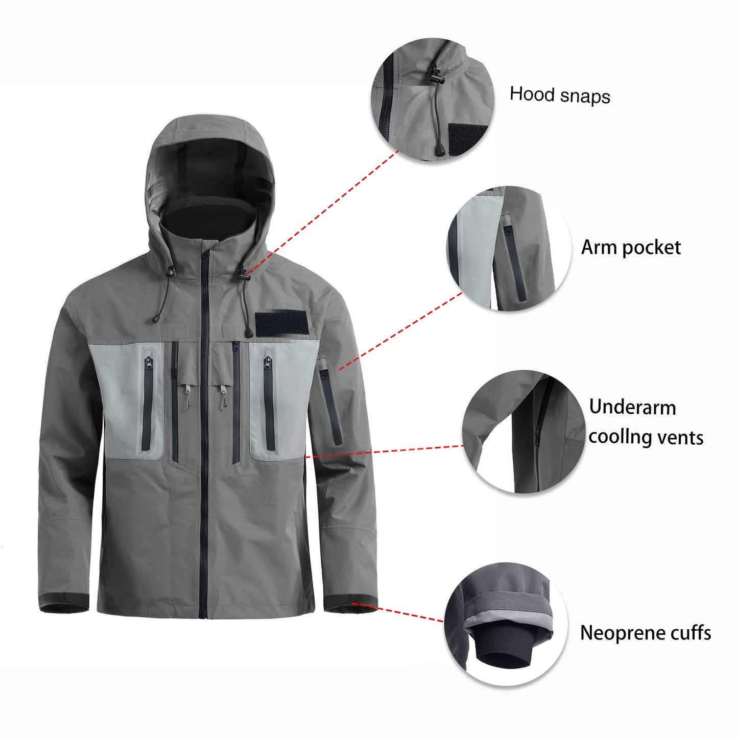 Jaqueta Masculina Impermeável com Capuz para Pesca com Mosca e Caminhada, 3 Camadas, Respirável, Corta-vento, Casaco Hardshell