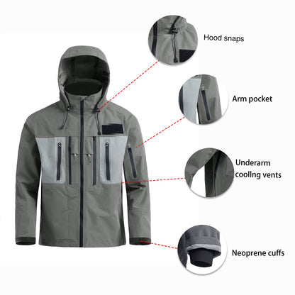 Jaqueta Masculina Impermeável com Capuz para Pesca com Mosca e Caminhada, 3 Camadas, Respirável, Corta-vento, Casaco Hardshell