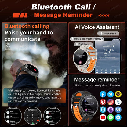 Smartwatch Masculino Externo Ultra Durável Bateria 1100mAh Relógio de Saúde Bússola Assistente de Voz Chamada À Prova D'água Esporte Smart Watch Masculino