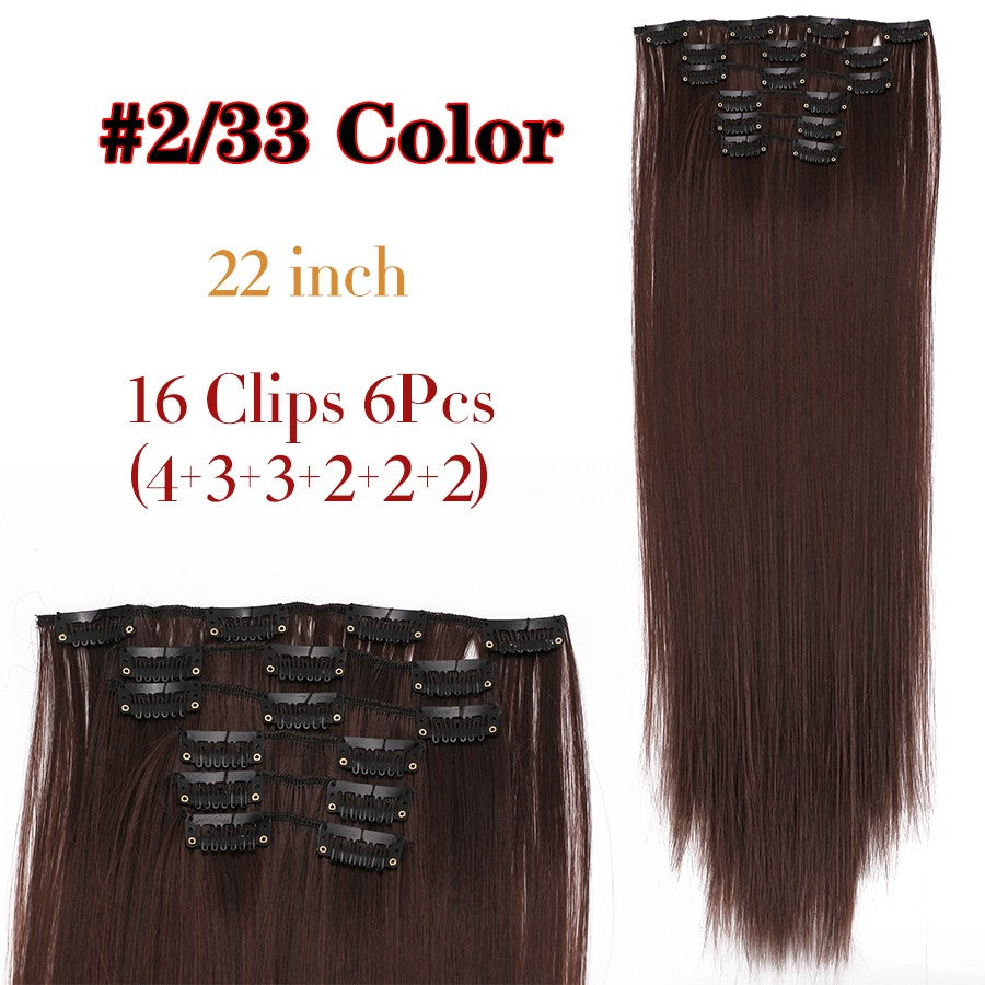 22 Polegadas Sintético Cabelo Liso Longo 16 Clipes 6 Peças/Conjunto Apliques de Cabelo Loiro Preto Resistente ao Calor Para Mulheres