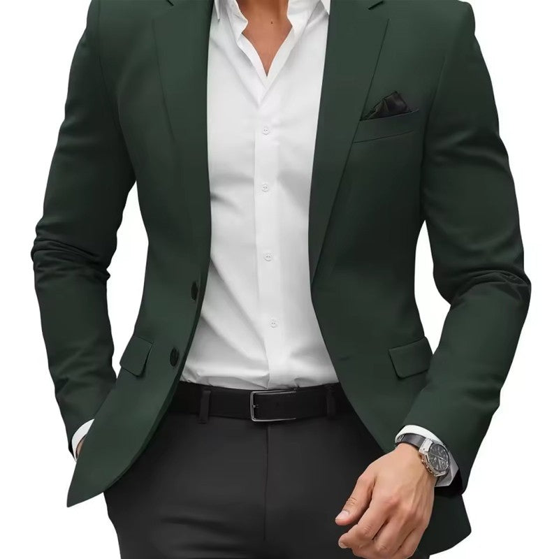 Four Seasons Men's Solid Color Suit Jacket Men's Slim Fit Version Flip Pocket Casual Suit Jacket Chest Fake Pocket Design Suit
