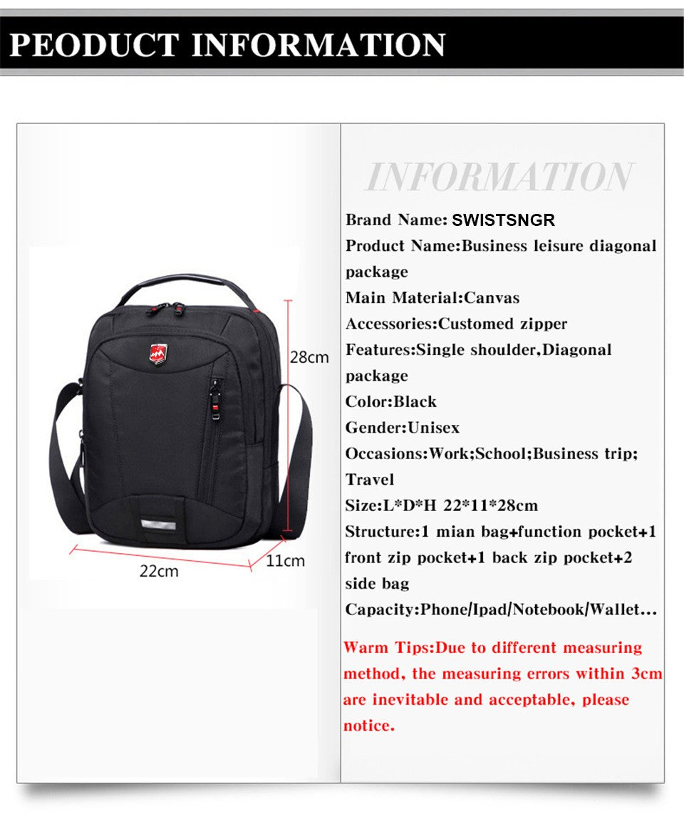 Swiss Waterproof Oxford Men's Messenger Bag Multifunction Business Casual Briefcase bag Travel Male Shoulder Bag Fashion Handbag