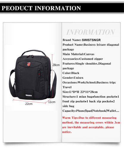 Swiss Waterproof Oxford Men's Messenger Bag Multifunction Business Casual Briefcase bag Travel Male Shoulder Bag Fashion Handbag