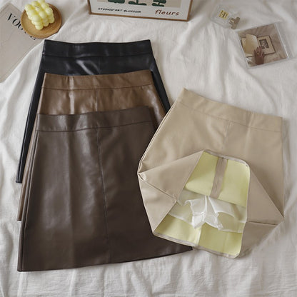 Faux Leather Mini Skirt for Women High Rise A-line PU Short Skirt with Built-in Shorts Black Brown Autumn Winter Trend Outfit