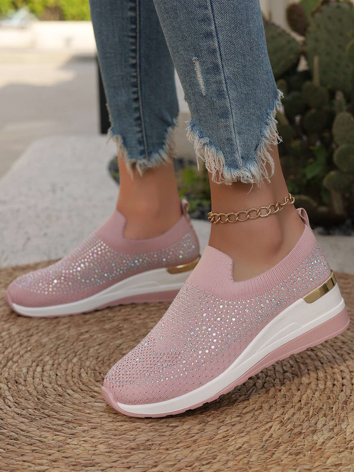 Women Wedges Platform Sneakers Autumn Fashion Round Toe Casual Sports Slip-on Shoes Woman Non Slip Vulcanized Shoes Plus Size 44