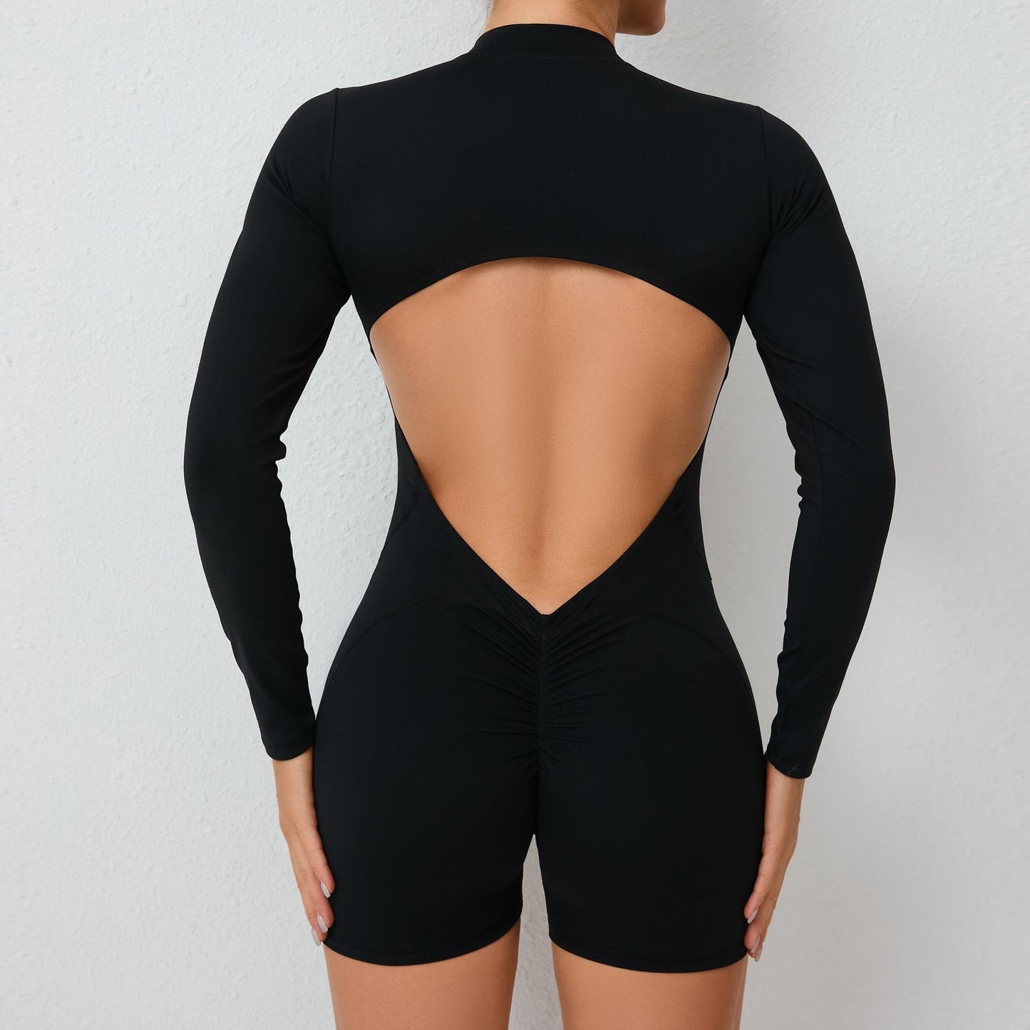 V Back Scrunch One-Piece Suit Push Up Sports Jumpsuit Woman Fitness Zipper Overalls Workout Rompers Women Gym Bodysuits Female