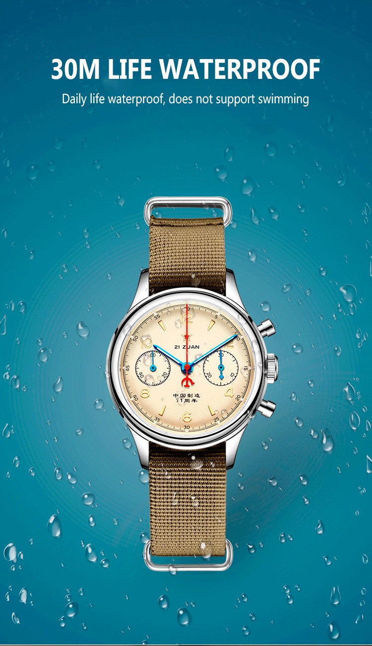 RED STAR 38mm Men's 1963 Chronograph Mechanical Watch Pilot with Seagull Movement ST1901 Air Force Aviation Sapphire Goose 40mm