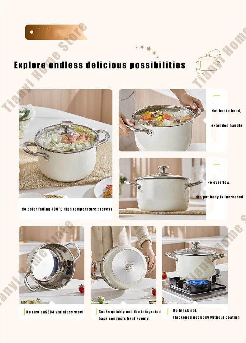 304 Stainless Steel Soup Pot Non-stick Frying Pan with lid Home Hot Pot Induction Cooker Gas Stove wok Food Supplement Milk Pot