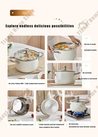 304 Stainless Steel Soup Pot Non-stick Frying Pan with lid Home Hot Pot Induction Cooker Gas Stove wok Food Supplement Milk Pot