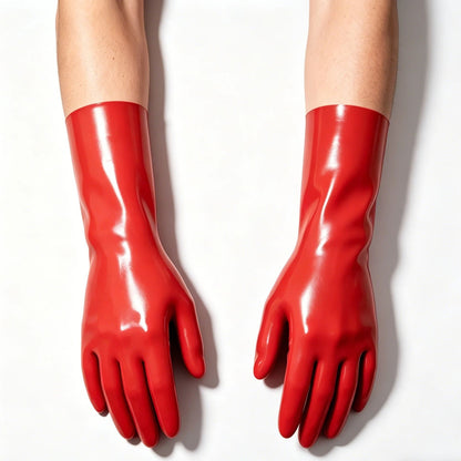 Red Shiny Latex Short Gloves Unisex Rubber Gloves for Cosplay Role Play