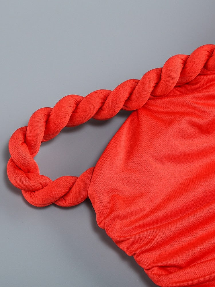 New Sexy One Shoulder Patchwork Twist Knot Draped Mini Dress Women Diagonal Collar Ruched Bodycon Dresses Evening Party Cocktail