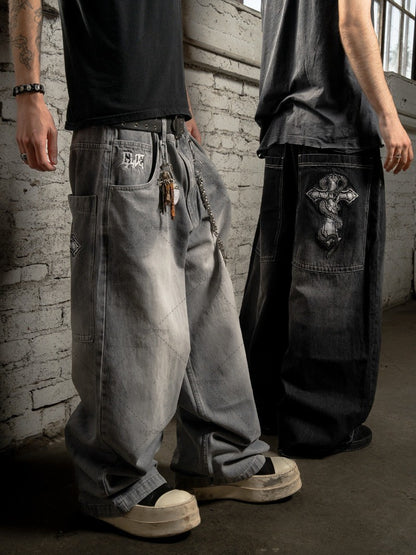 American Retro Harajuku Bgaay Jeans Men Vintage Streetwear Trousers Trendy Hip-hop Punk Y2K High-waisted Straight Pants Women