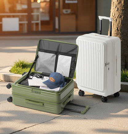 Mala de Viagem Grande Capacidade Expansível Multifuncional Abertura Lateral Case de Bordo Suporte para Copo Rodas com Freio Amortecedor