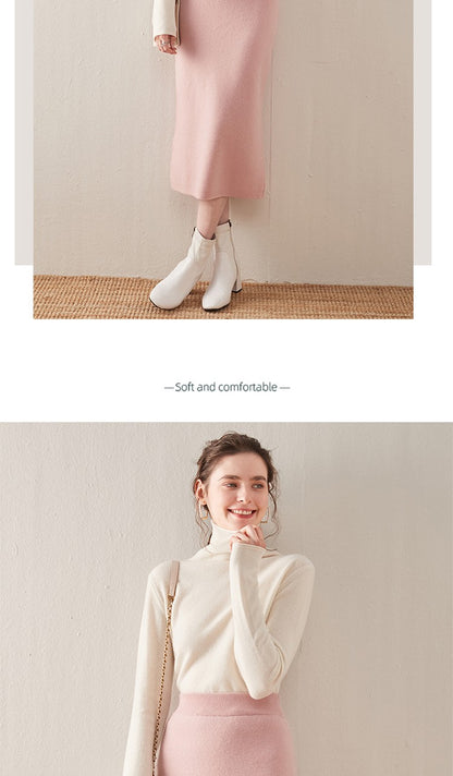 100% pure wool skirt new women's autumn and winter mid-length high-waisted thin cashmere skirt knitted all-match hip skirt