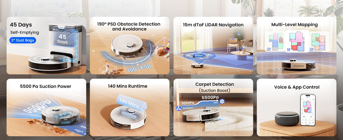 M2 Pro Lefant Robot Vacuum and Mop Combo,Self-Emptying with ,5500Pa LiDAR Robotic Vacuum Cleaner with Precision Mapping,