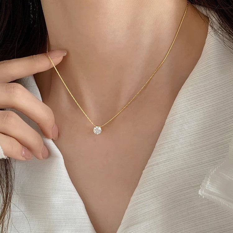 Colar de Prata 925 Feminino Camada Dupla Zircônia Estrela Lua Pingente Colar Delicado Corrente Charmosa Joia Elegante Presente da Moda