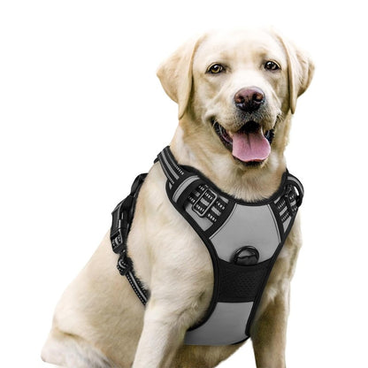 Colete para Cães Antitração com 2 Clip para Guia, Ajustável, Acolchoado Macio, Refletivo Oxford, Não Estrangula, com Alça de Fácil Controle