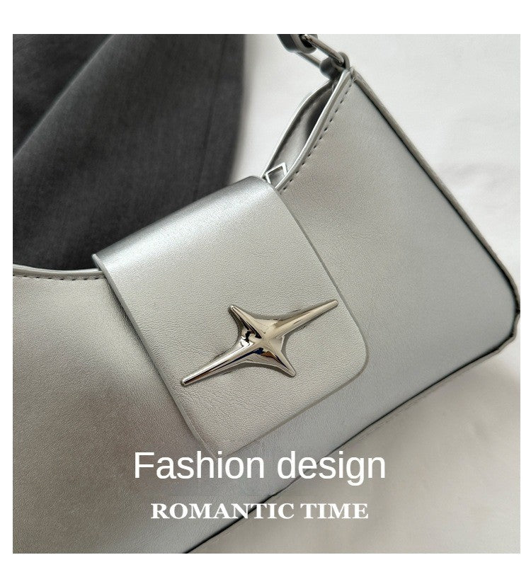Silver Shoulder Bags for Women 2024 Classic Y2K Small Purse Glossy PU Leather Luxury Brand Female Underarm Handbags Daily Bag