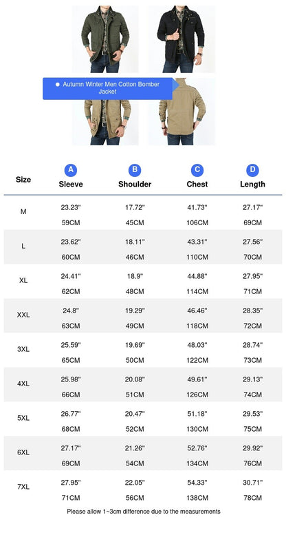 Autumn Men's Military Jacket Casual Man Stand Collar Cotton Business Coats Men Multi-pocket Windbreaker Jackets Clothing 7XL