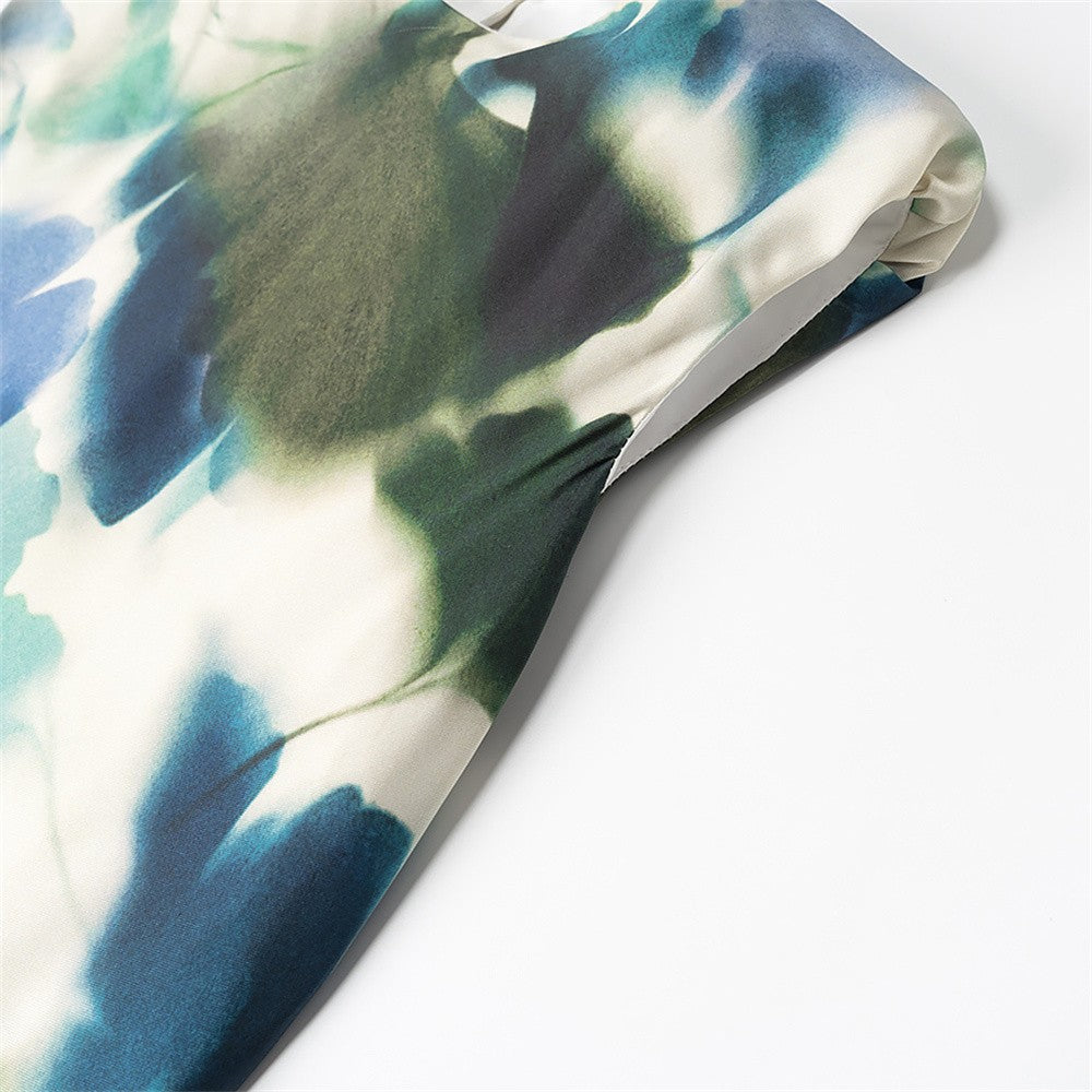 2025 Spring/Summer New Women's Fashion Style Retro Silk Texture Printed Slim Fit