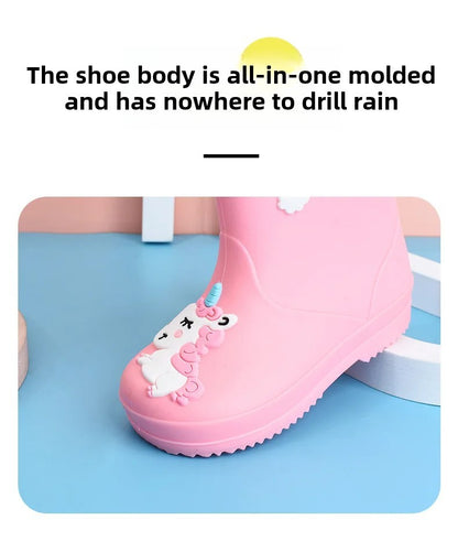 Children's Fleece-Lined Non-Slip Rain Boots For Boys And Girls Cartoon Cute Princess Style Anti-Slip Four Seasons Kids Shoes