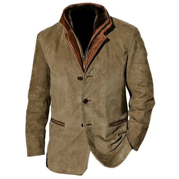 Spring Autumn New Men's Jackets Casual Retro Formal Coats for Men Collar Splicing Color Contrasting Tops Men Clothing