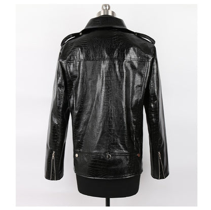 Mauroicardi Spring Red Crocodile Pattern Faux Leather Biker Jacket Long Sleeve Zipper Plus Size Designer Men Clothing 4xl 5xl