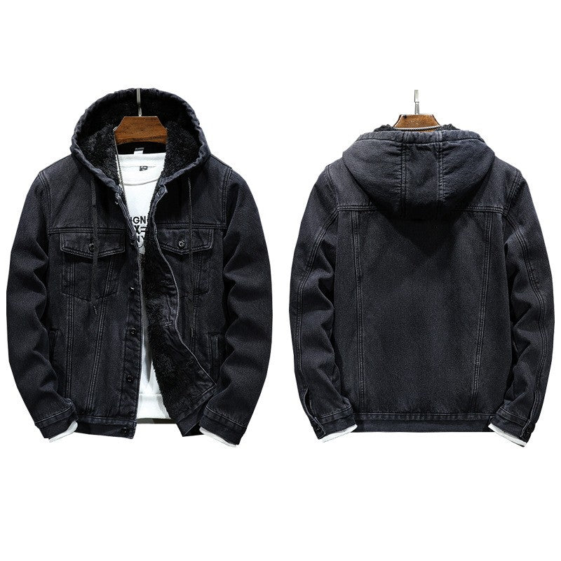 Thicker Winter Jacket Men Warmer Hooded Denim Lambswool Hooded and Padded Denim Jacket Imitation Lamb Wool Fleece Mens Clothes