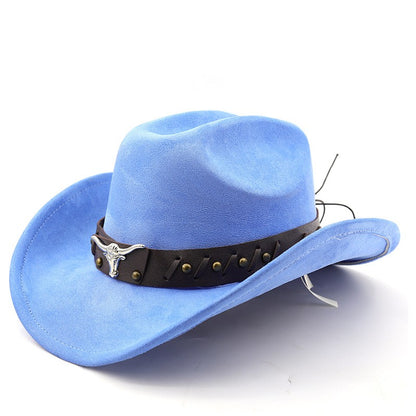 Ox Head Suede Western Cowboy Hats  Man Cowgirl Top Hats for Party Vintage Garden Hat  Cowboy Accessories Woman  Cosplay Hat