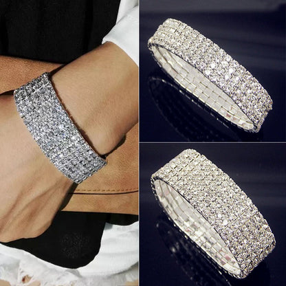Luxuosa Pulseira Elástica de Cristal Zircônia AAA Branca Bling Cravejada Strass Feminina para Casamento