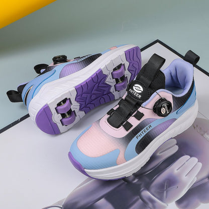 Kids Two Wheels Roller Skating Shoes With Light Magic Stick Walking Shoes Detachable Wheels Roller Skate Shoes For Teenagers