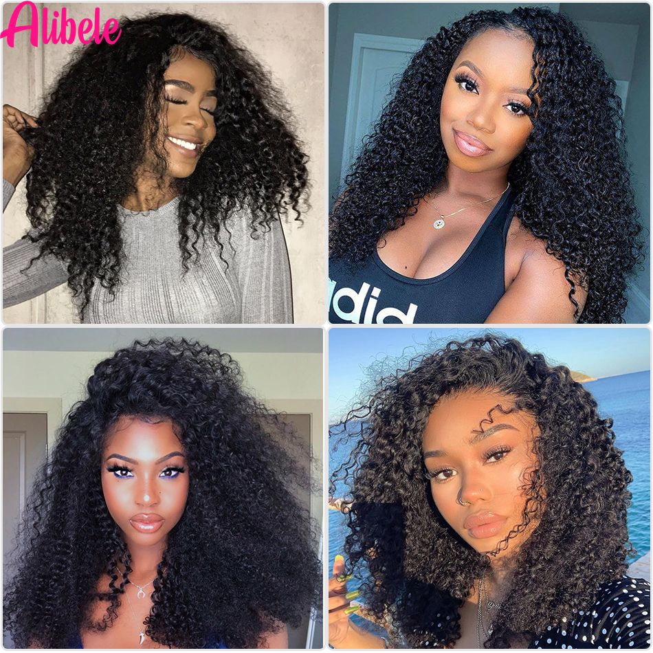 Alibele 4B 4C Afro Kinky Culy Clips In Human Hair Extensions Cabelo Remy Brasileiro com Clipes de 120g, 8 Peças/Conjunto, 25-71 cm para Mulheres