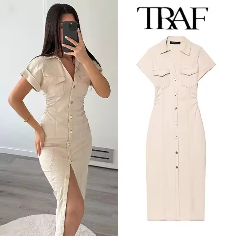 TRAF Denim Dress Women's Spring Summer Casual Long Dresses For Women 2025 New Fa