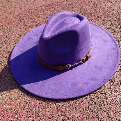 Suede fedora hat with same color accessories teardrop top wide brim hat for men and women Panama hat chapeau homme   sombrero