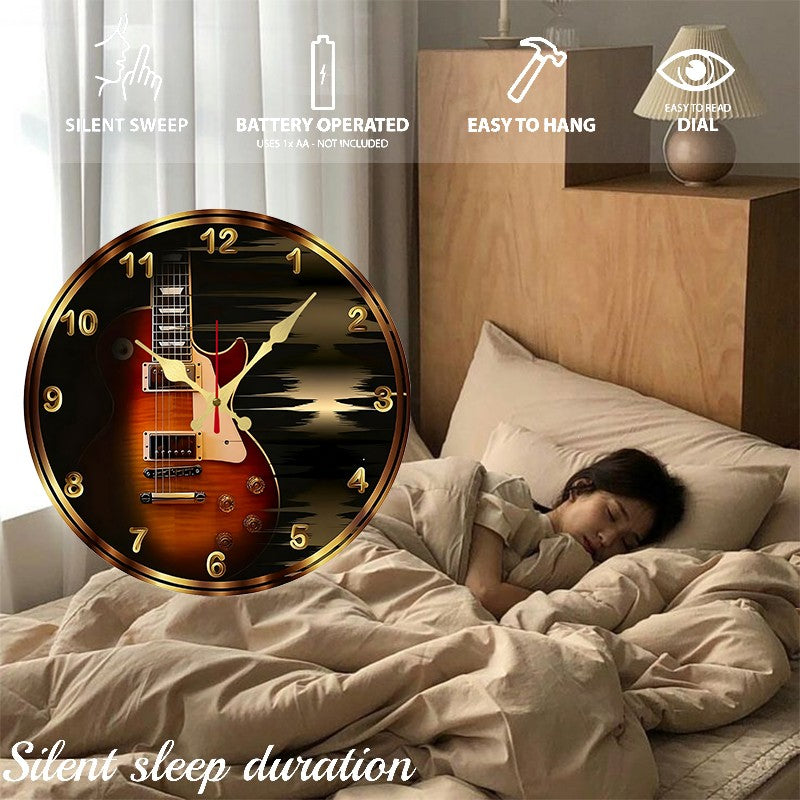 Rustic Violin Wooden Round Silent Hanging Wall Clock, Suitable For Living Room, Office, Study Room, Bedroom, Home Decoration