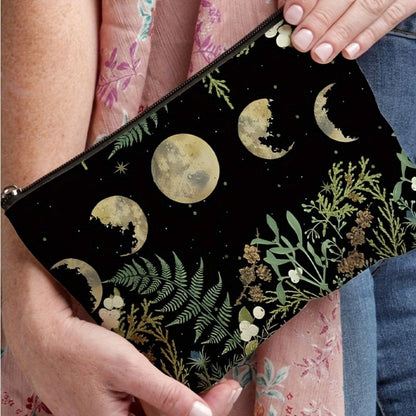 New Trendy Zipper Pouch Nature Moon Phase Simple Modern Cosmetic Bag Durable Storage Bag Gift