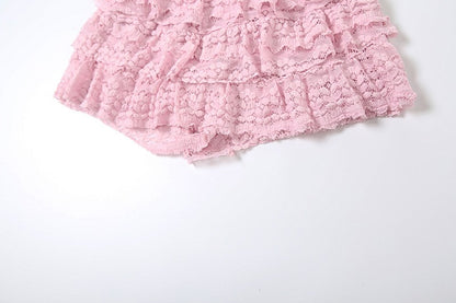 2025 New Fashion Sweet Temperament Solid Color Lace Spice Girl Pleated Low Waist Navel Shorts Femininity Sexy