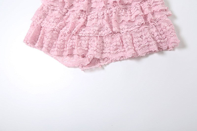 2025 New Fashion Sweet Temperament Solid Color Lace Spice Girl Pleated Low Waist Navel Shorts Femininity Sexy